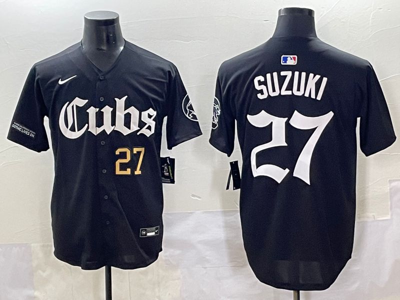 Men 2025 Chicago Cubs #27 Suzuki Black Five generations Joint Name Nike MLB Jersey style 3->chicago cubs->MLB Jersey